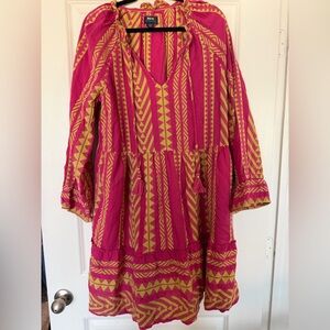 Anthropologie Maeve Pink and Yellow Embroidered Dress